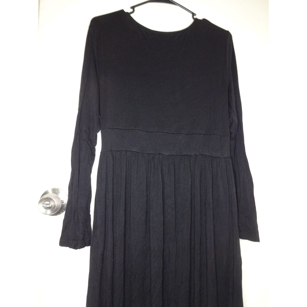 Ouges Black Stretchy Long Sleeve Wrap Maxi Dress Size XL | Pockets & Flowy Skirt